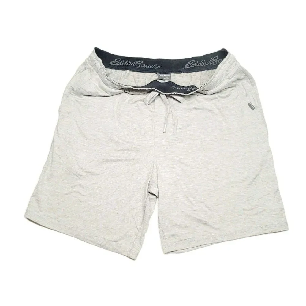 Eddie Bauer Men's M Knit Lounge Shorts 2-pack Zip Secured Pocket B15 Gray Green